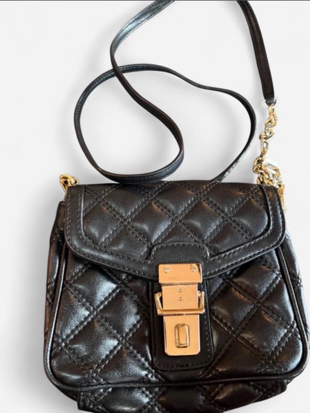 Banana Republic Black Quilted Leather Crossbody with Gold Hardware